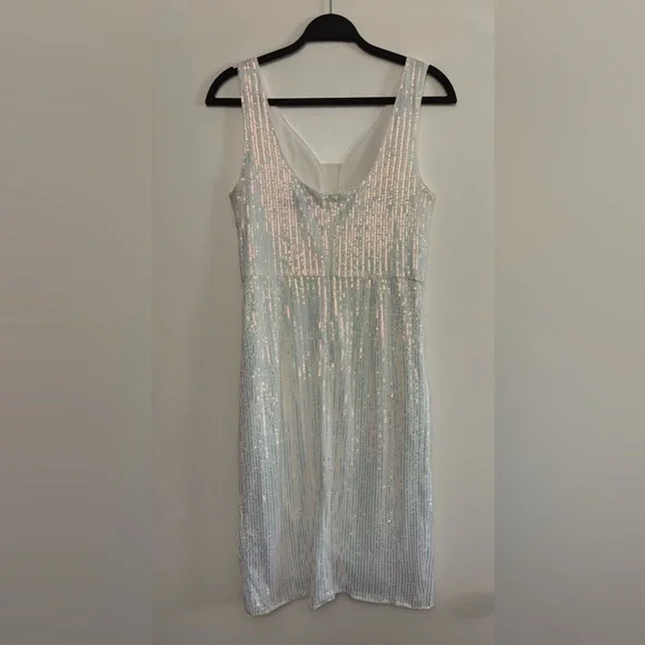 Grace Karin White Sequin Plunge Mini - Picture 4 of 8